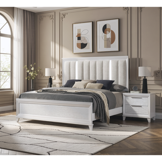 Sunvega Modern White Textured Finish Nightstand with Two Storage Drawers