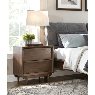 Sunvega Mid-Century Modern Walnut Finish Nightstand with 2 Dovetail Drawers and USB Charging Port