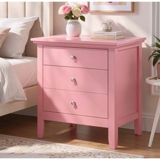 Sunvega Pink Nightstand With Three Drawers For Storage And Organization