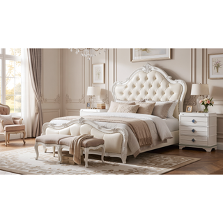 Sunvega Modern White Dresser with Six Soft Closing Drawers and Crystal Accent Handles
