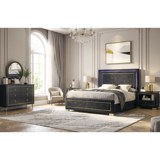 Sunvega Contemporary Black Chest with Gold Square Pulls and Metal Bracket Legs