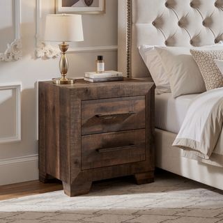 Sunvega Brown Penny Casual 2-Drawer Nightstand with Included Safety Hardware