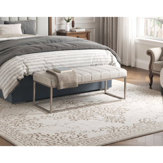 Sunvega Beige Tufted Upholstered Bench with Plush Cushioned Seat and Champagne Metal Legs