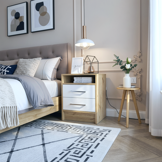 Sunvega Modern Nightstand with Two Spacious Drawers and Metal Handles for Bedroom
