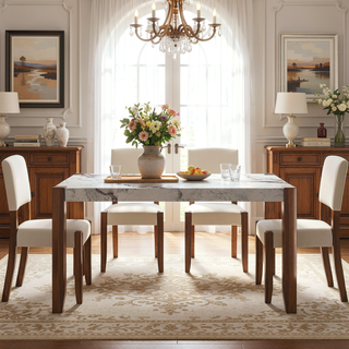 Sunvega Modern Faux Marble Dining Table with Sturdy Wood Legs for Living Room