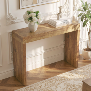 Sunvega Natural Wood Grain Bar Table With Two Drawers For Modern Home Use
