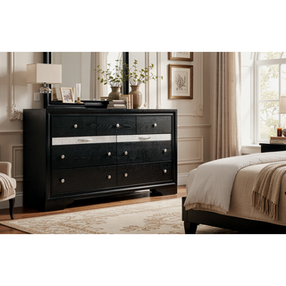 Sunvega Modern Black Nightstand with Hidden Jewelry Drawer and Nickel Knob