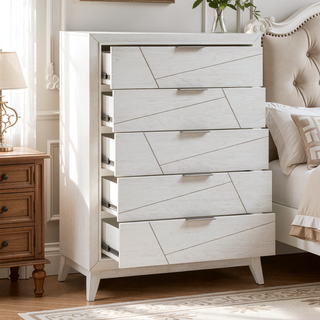Sunvega Antique White Finish Nightstand with 2 Dovetail Drawers for Bedroom