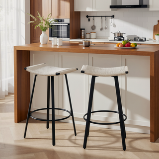 Sunvega Handwoven PVC Weaving Backless Bar Stools with Round Footrest Set of 2