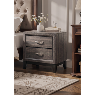 Sunvega Contemporary Simple Style Brown Gray Finish Nightstand with Two Storage Drawers