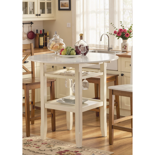 Sunvega Wooden Counter Height Table with 2 Drop Leaves and Stemware Storage Rack