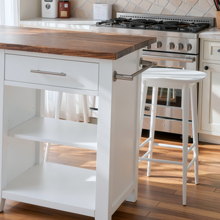 Sunvega Modern Wood Counter Stool with Tapered Legs and Cross-Stretchers in White