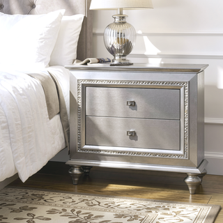 Sunvega Champagne Finish Nightstand with Crystal Accents and Felt-Lined Drawers