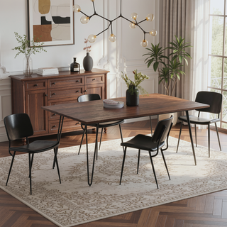 Sunvega Handcrafted Modern Industrial Walnut Veneer Dining Table for 6
