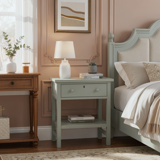 Sunvega Antique White Distressed Finish Nightstand with Faux Keyhole Accent
