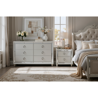 Sunvega Mirror Accent Nightstand with Spacious Drawers and Bun Foot