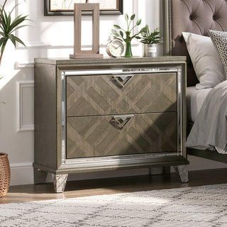Sunvega Modern Glam Dark Champagne Finish Nightstand with 2 Embossed Drawers and Acrylic Legs