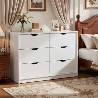 Sunvega White 4 Drawer Dresser with 2 Lower Cabinets for Storage and Organization