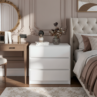 Sunvega White 3-Drawer Dresser with Metal Rails for Effortless Quiet Movement