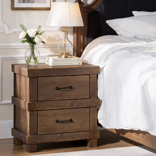 Sunvega Antique Oak Finish Nightstand with Two Spacious Drawers and Metal Handles