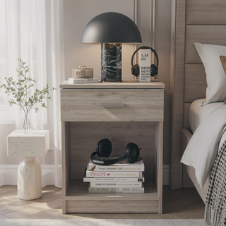 Sunvega Light Gray Finish Nightstand with Large Drawer and Lower Shelf