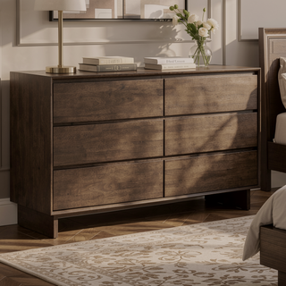 Sunvega Modern Six-Drawer Dresser Cabinet with Warm Brown Wood Grain Finish