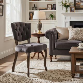 Sunvega Set of 2 Tufted Velvet Upholstered Chairs with Curved Wood Legs