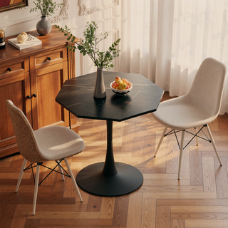 Sunvega Modern Octagonal Coffee Table with Printed Black Marble Top and Metal Base