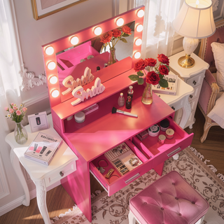 Sunvega Hollywood Style Vanity Desk with Mirror and 11 Lights 3 Modes Large Drawer for Bedroom