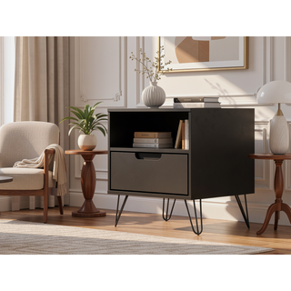 Sunvega Mid-Century Modern Pink Nightstand with Drawer and Open Shelf
