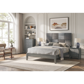Sunvega Contemporary Gray Gun Metal Finish Two Drawer Nightstand with Round Handle Pull