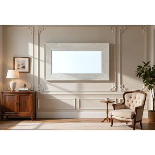Sunvega Mirrored Nightstand with Geometric Trim and Crystal Knobs for Bedroom