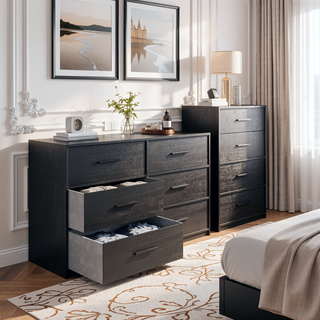 Sunvega White 5-Drawer Dresser with Spacious Fabric Drawers for Bedroom Storage