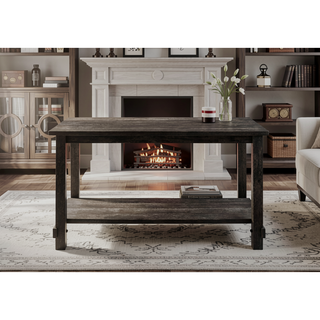 Sunvega Weathered Grey Counter Height Table with Bottom Shelf and Durable Wooden Top