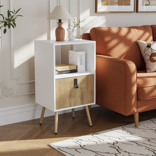 Sunvega Modern Tall Nightstand with Open Storage and Convenient Drawer