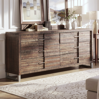 Sunvega Andria Reclaimed Oak Dresser with Six Spacious Drawers and Metal Hardware