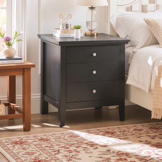 Sunvega Chic Black Casual Nightstand with Three Spacious Drawers for Bedrooms