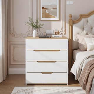 Sunvega Four Drawer Dresser with Superior Top in White and Light Oak