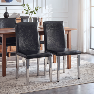 Sunvega Black Leather Chairs with Chrome Legs for Modern Minimalist Home Dining Set