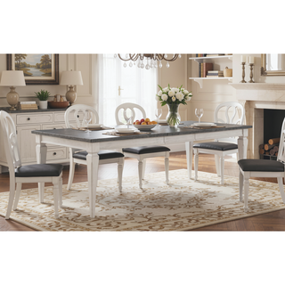 Sunvega Rustic Gray and Weathered White Finish Poplar Wood Dining Table With Leaf
