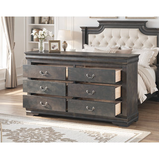 Sunvega Dark Gray Dresser with Six Spacious Drawers and Brushed Nickel Handles