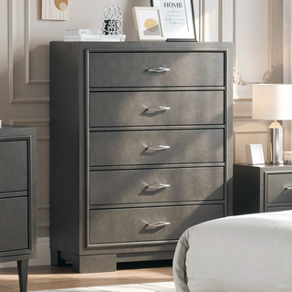 Sunvega Contemporary Metallic Gray Finish Chest with Acrylic Drawers and Bracket Feet