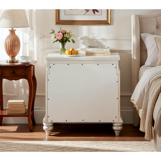 Sunvega Platinum Finish Nightstand with Spacious Drawers and Rhinestone Inlays