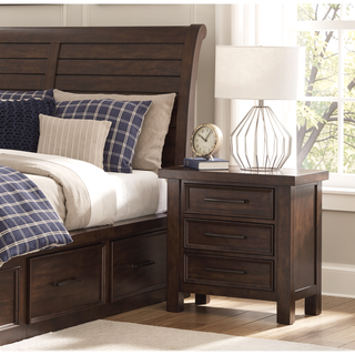 Sunvega Brown Mango Veneer Nightstand with 3 Dovetail Drawers and Dark Bronze Pulls
