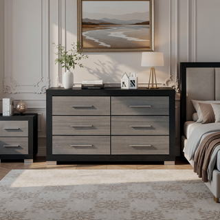 Sunvega Two Toned Black and Grey Nightstand with Spacious Drawers and Block Style Legs