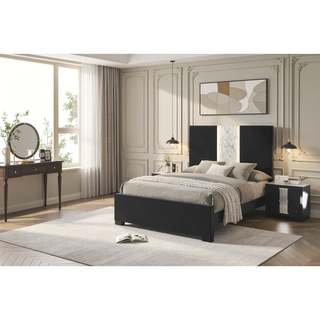 Sunvega Black and White Finish Nightstand with Two Drawers and Metal Knobs