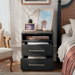 Sunvega Modern Nightstand with Two Spacious Drawers and Metal Handles for Bedroom