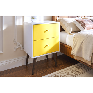 Sunvega Modern White and Brown Nightstand with 2 Drawers for Bedroom