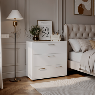 Sunvega 4 Drawer White Dresser with Sturdy Legs and Modern Design for Bedroom