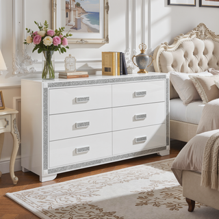 Sunvega White Nightstand with Integrated Speaker Cooler Insert and Glitter Detailing